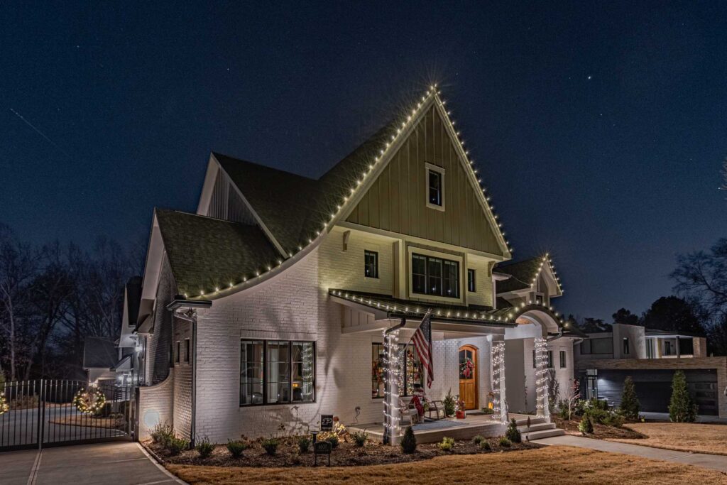 Professional Christmas light installation on a large residential property