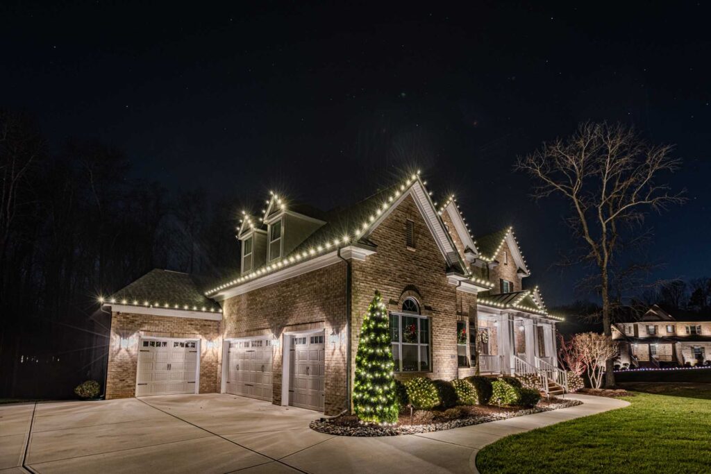 Smyrna Christmas lights on a brick residential property
